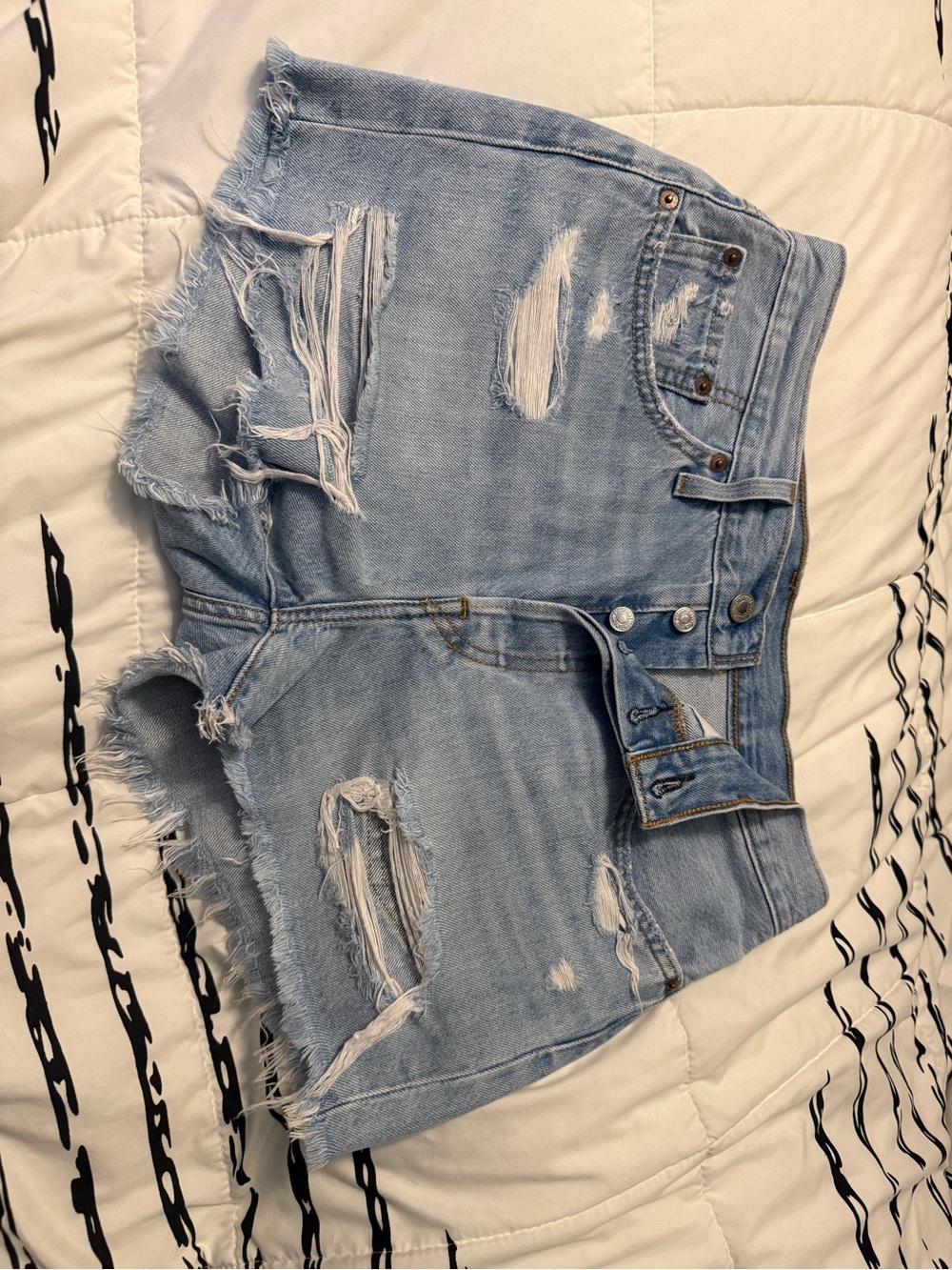 Levi's Light Blue Denim 501 shorts with Leather Patch